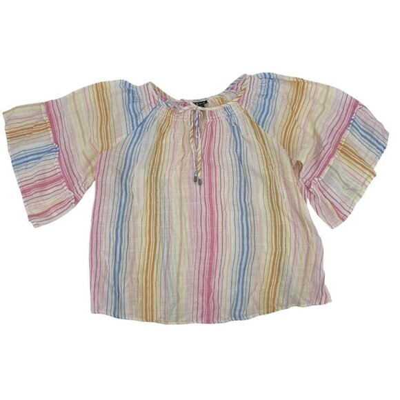 A.N.A Women’s Size XL Colorful Stripes Top Peasant Flare Sleeve Bohemian - Picture 1 of 7